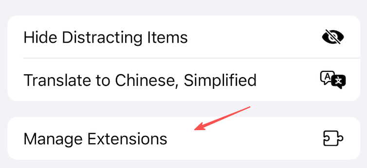 Click Manage Extensions option